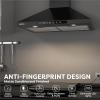 imageCIARRA Black Range Hood 30 inch 450 CFM Wall Mount Range Hood with AntiFingerprint Design Stove Hood Vent for Kitchen with 3 Speed Fan Ducted and Ductless ConvertibleBlack  Smart Control