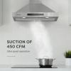 imageCIARRA Wall Mount Range Hood 30 inch 760m3h Ducted Convertible Ductless Range Hood Vent in Stainless Steel CAS75308