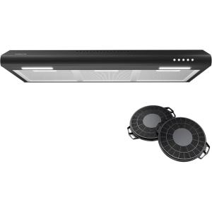 imageCIARRA Black 30 inch Range Hood with Carbon Filter Under Cabinet Ductless Range Hood Vent for Kitchen with Antifingerprint Design 3 Speed Exhaust Fan