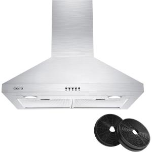 imageCIARRA Black Range Hood 30 inch 450 CFM Wall Mount Range Hood with AntiFingerprint Design Stove Hood Vent for Kitchen with 3 Speed Fan Ducted and Ductless ConvertibleSilver