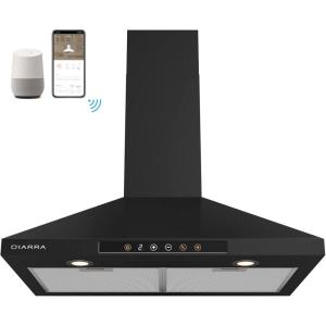 imageCIARRA Black Range Hood 30 inch 450 CFM Wall Mount Range Hood with AntiFingerprint Design Stove Hood Vent for Kitchen with 3 Speed Fan Ducted and Ductless ConvertibleBlack  Smart Control