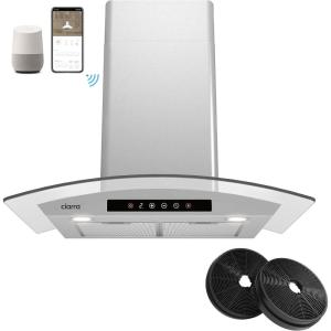 imageWall Mount Range Hood 30 inch 450 CFM Smart Range Hood with Voice Control Compatible with AlexaGoogle HomeSmart Life Assistant Vent Hood for Kitchen with 3 Speed Fan Stainless Steel CAS75502WSteel with Filters