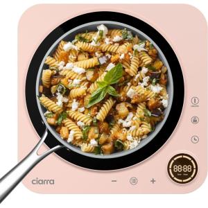 imageCIARRA CATIH1AP Portable Induction Cooktop Slim Single Electric Countertop Burner with Sensor Touch and Digital time PinkPink