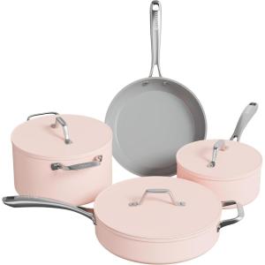 imageCIARRA Non Stick Cookware Set Ceramic Pots and Pans Set with Lid Non Toxic Cooking Set PTFE ampamp PFOA Free Oven Safe ampamp Compatible with All Stovetops OrangeCBCWSP7