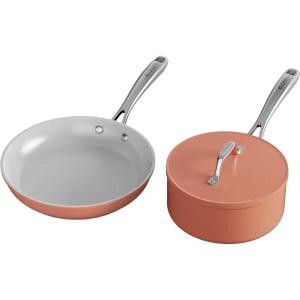 imageCIARRA Non Stick Frying Pan 102quot ampamp Ceramic Sauce Pan 3qt  Non Toxic PTFE ampamp PFOA Free  Oven Safe ampamp Compatible with All Stovetops Orange