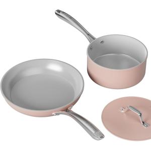 imageCIARRA Non Stick Frying Pan 102quot ampamp Ceramic Sauce Pan 3qt  Non Toxic PTFE ampamp PFOA Free  Oven Safe ampamp Compatible with All Stovetops Pink